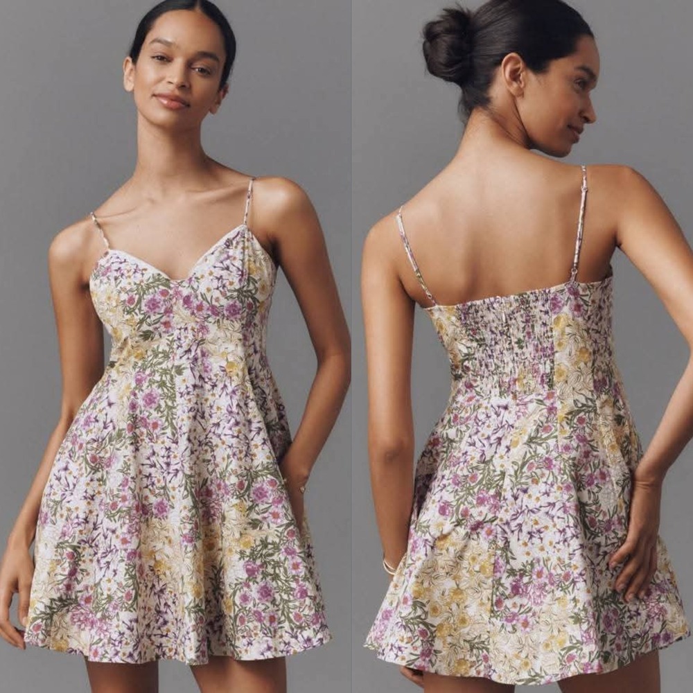 Anthropologie Maeve Floral Mini Dress Womens Large Purple Yellow NWT Cotton Lace